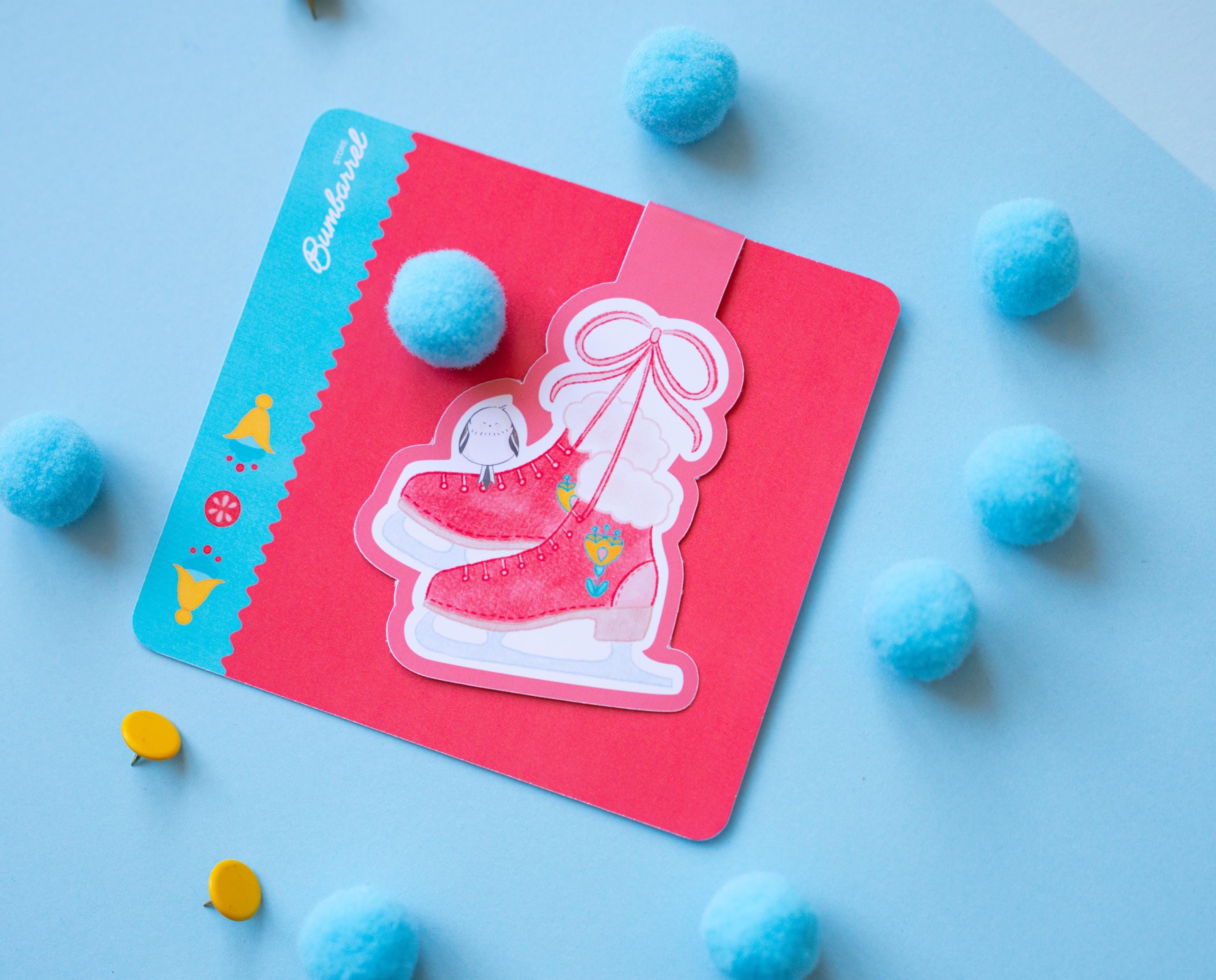 Folk Flower Ice Skates Hand-Painted Bookmark