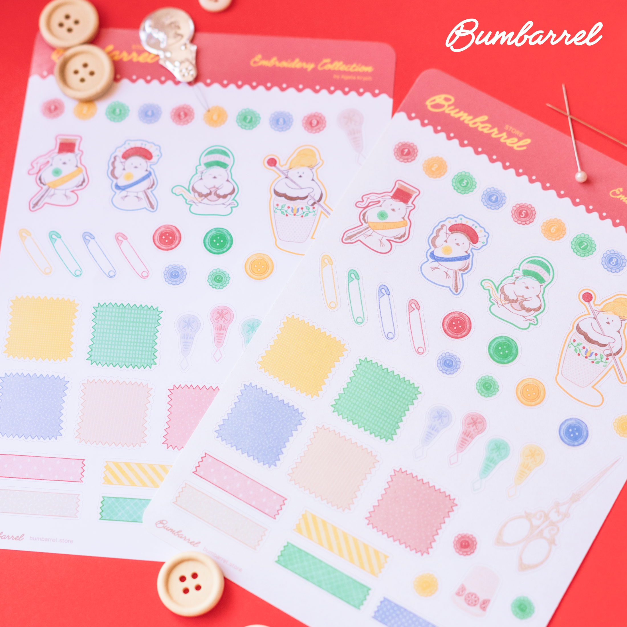 Red Embroidery & Journaling Sticker Sheet | Set 2 of 3 Artisan Planning