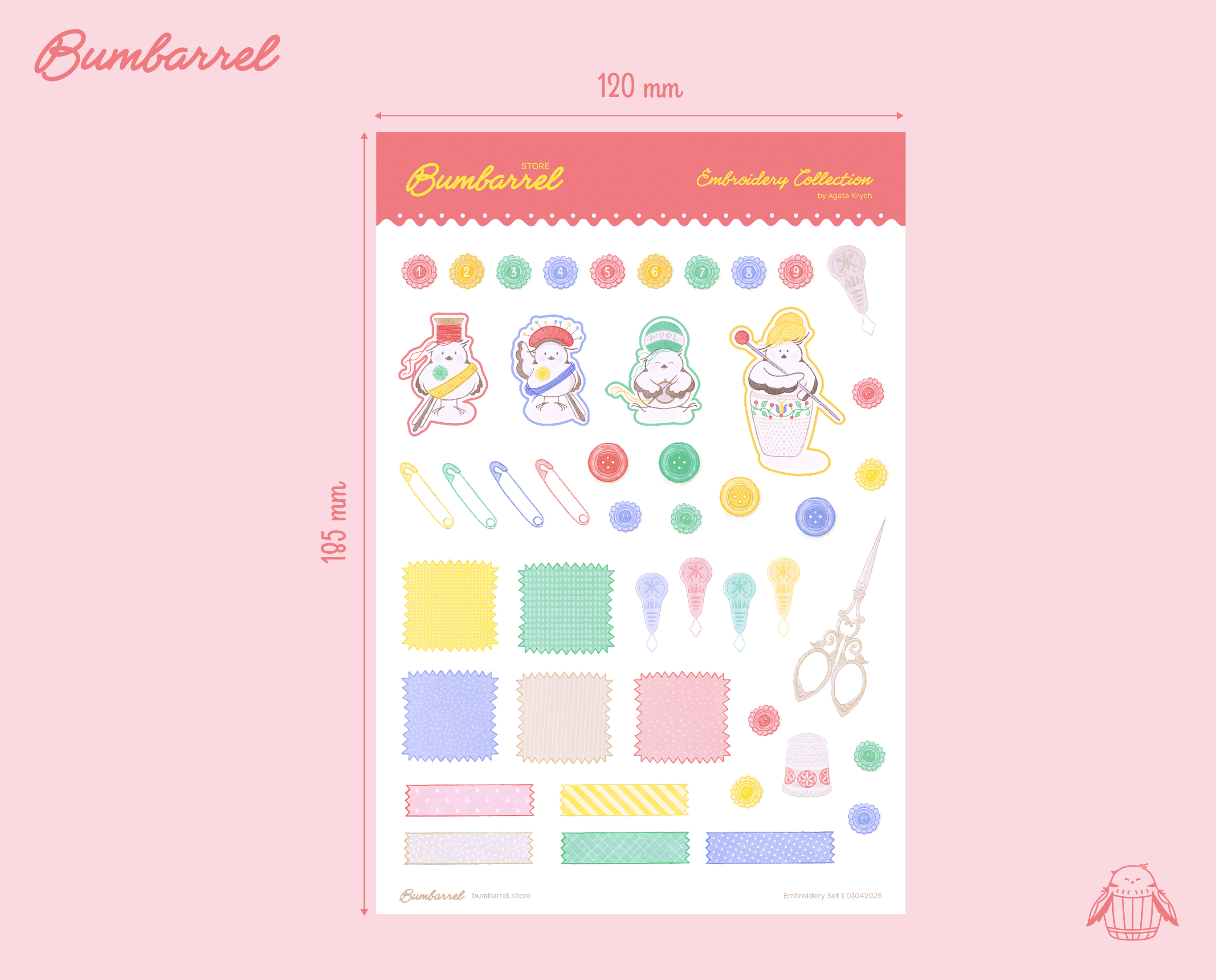 Red Embroidery & Journaling Sticker Sheet | Set 2 of 3 Artisan Planning