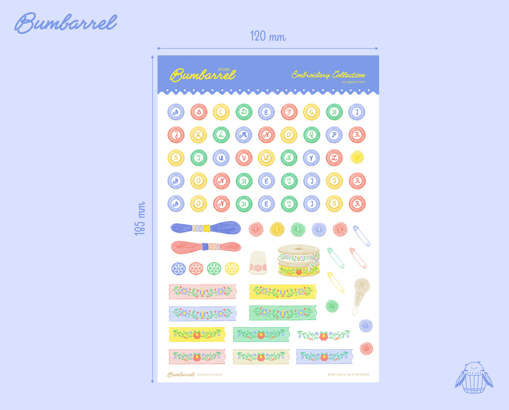 Folk Heritage Button Alphabet & Washi Sticker Sheet | Set 3 of 3 Embroidery Collection