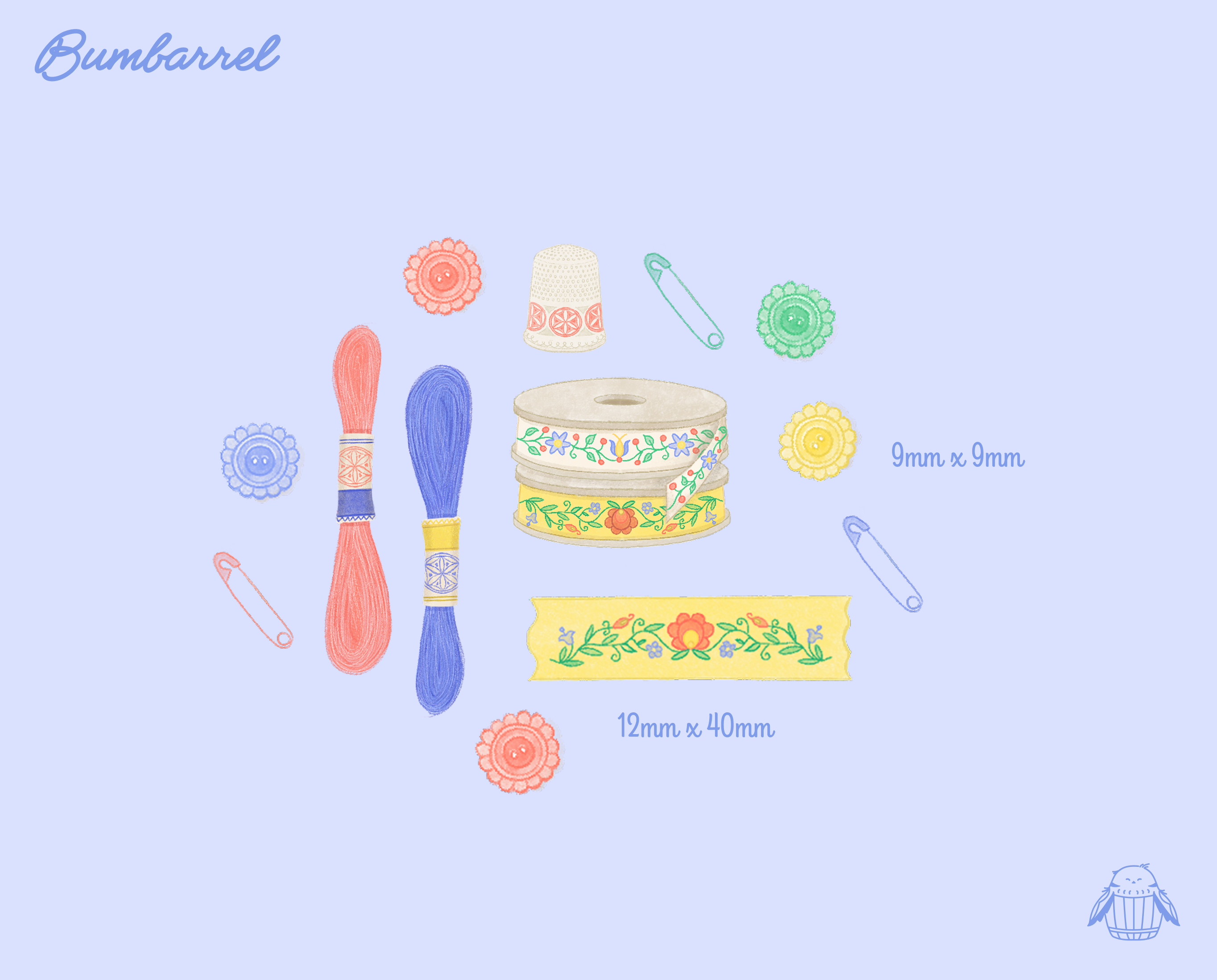 Folk Heritage Button Alphabet & Washi Sticker Sheet | Set 3 of 3 Embroidery Collection