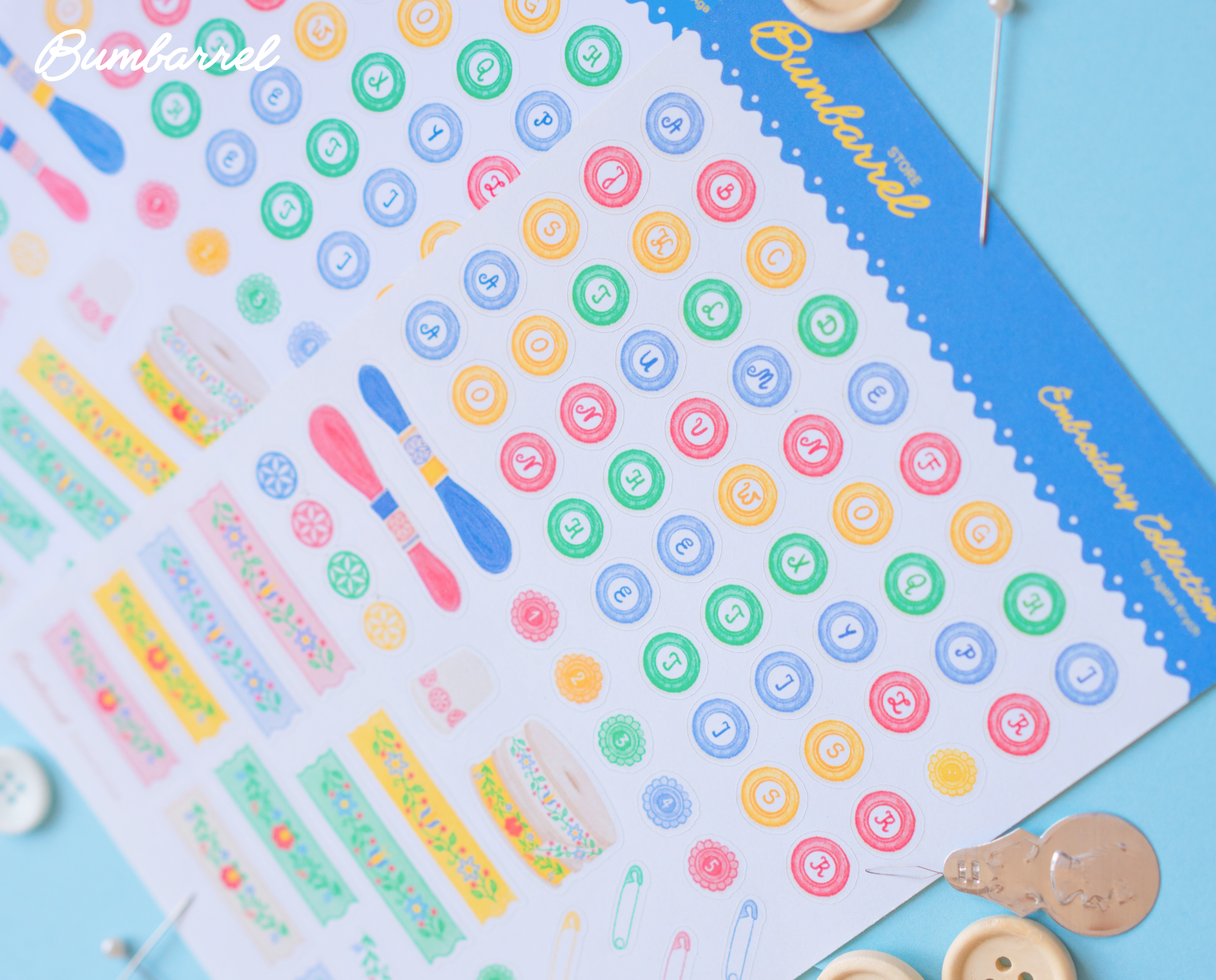 Folk Heritage Button Alphabet & Washi Sticker Sheet | Set 3 of 3 Embroidery Collection