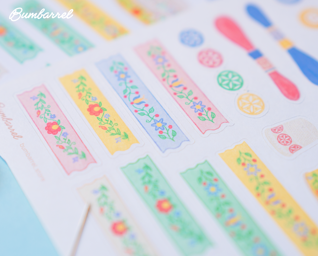 Folk Heritage Button Alphabet & Washi Sticker Sheet | Set 3 of 3 Embroidery Collection