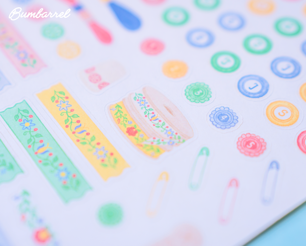 Folk Heritage Button Alphabet & Washi Sticker Sheet | Set 3 of 3 Embroidery Collection