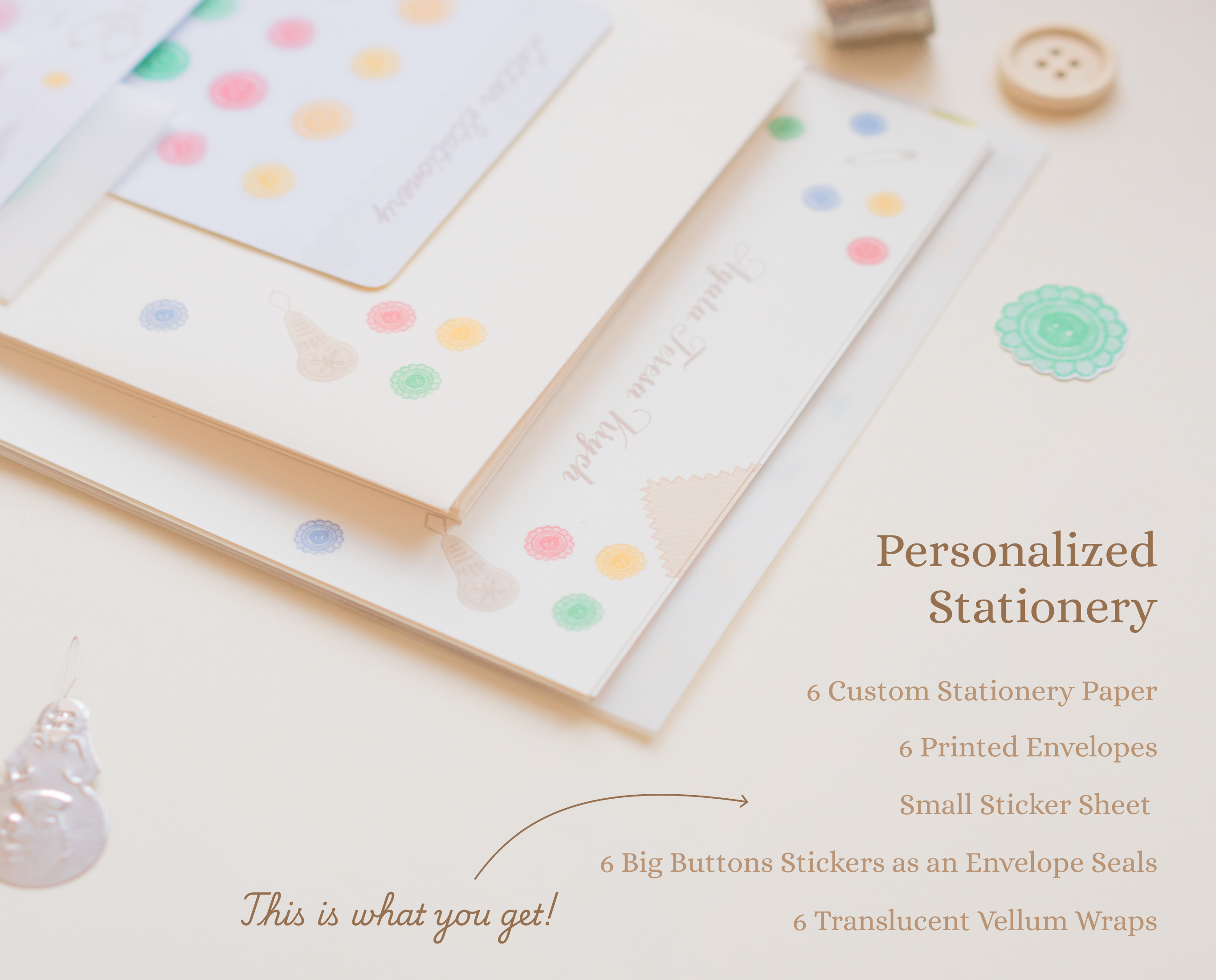 Custom Personalized Letter Writing Set | Embroidery & Button Art Stationery