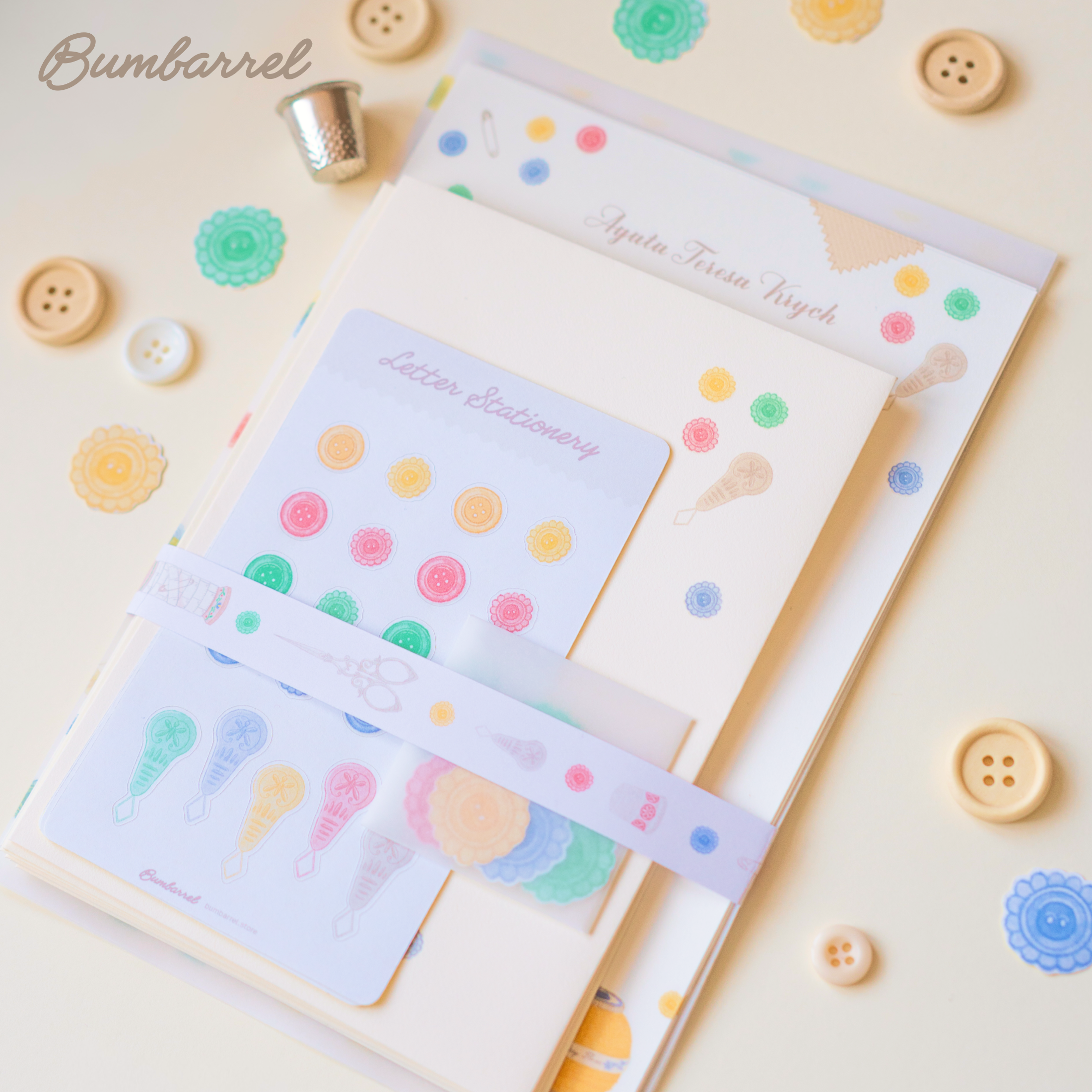 Custom Personalized Letter Writing Set | Embroidery & Button Art Stationery