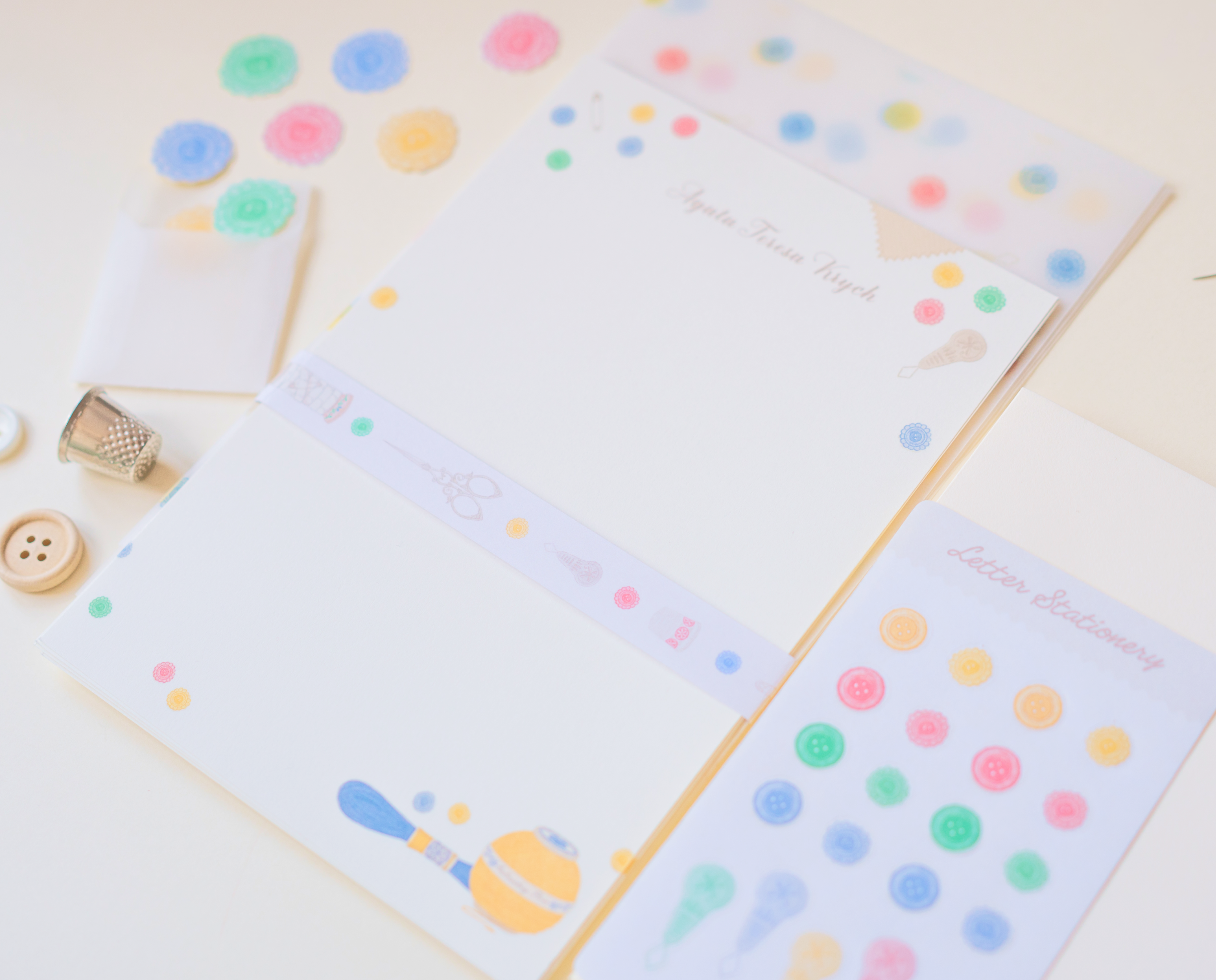 Custom Personalized Letter Writing Set | Embroidery & Button Art Stationery