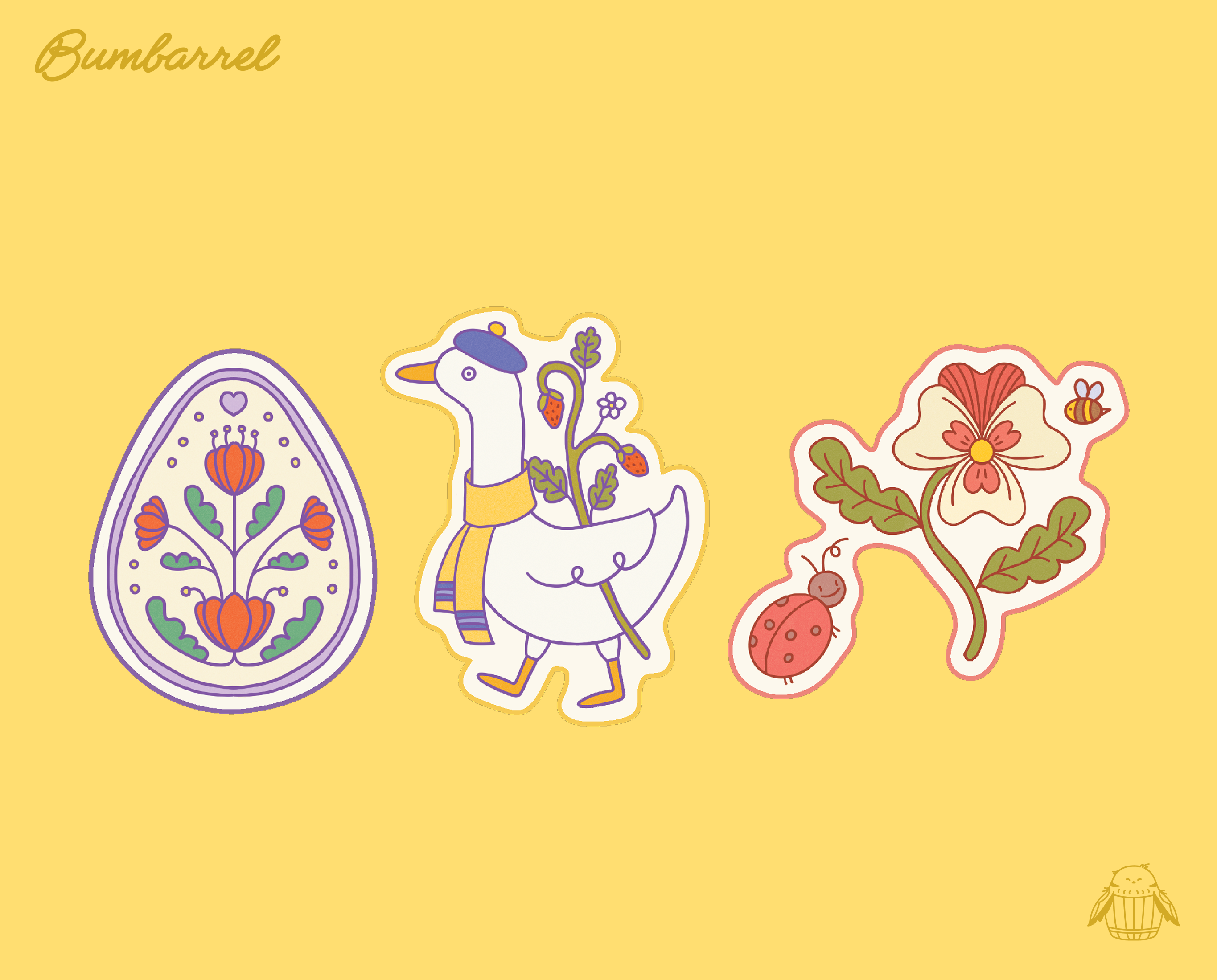 Big Spring Die-Cut Sticker Set | 3 Large Hand-Painted Decals in Gift Packaging