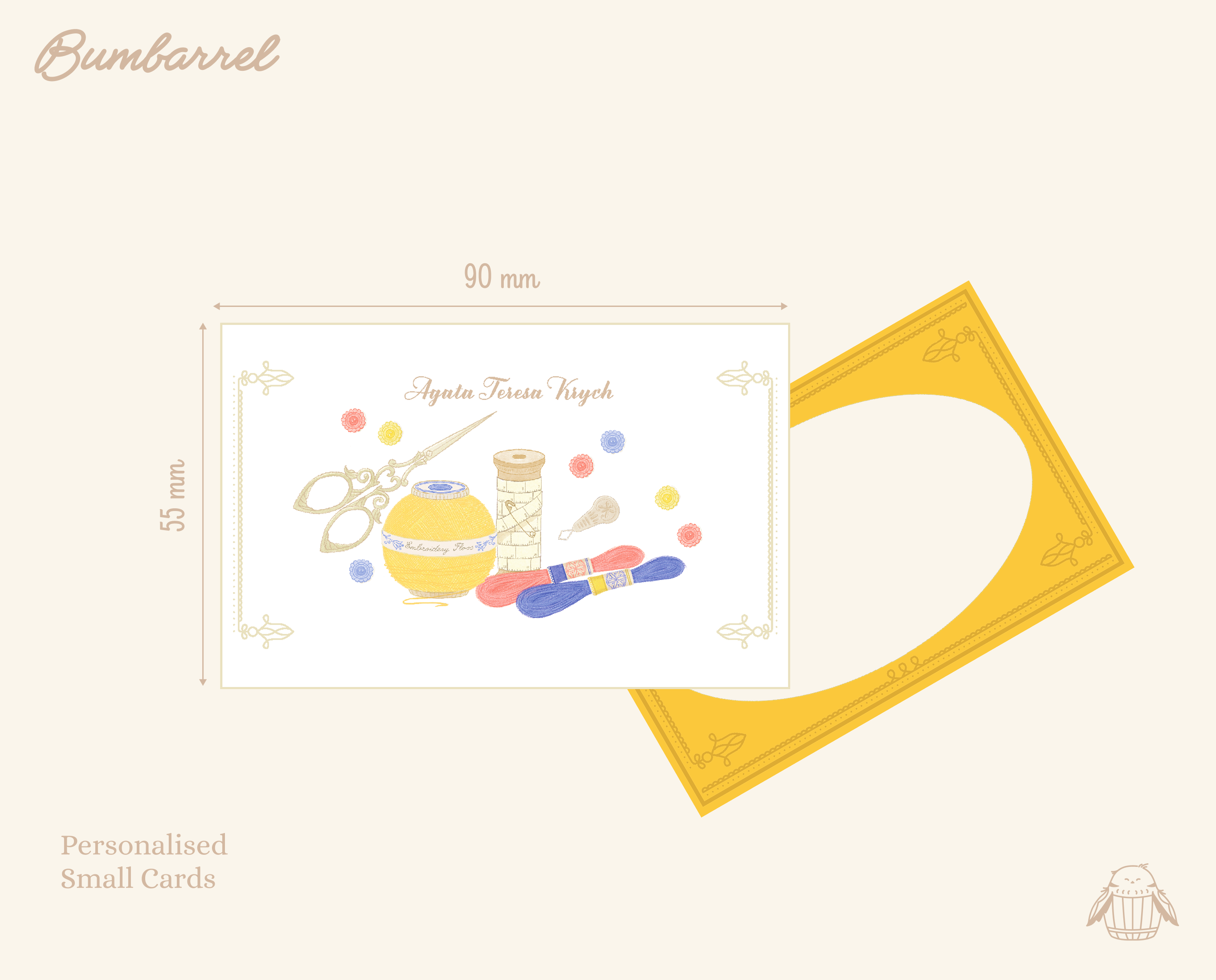 Custom Personalized Note Cards | 4 Illustrated Envelopes with Oval View