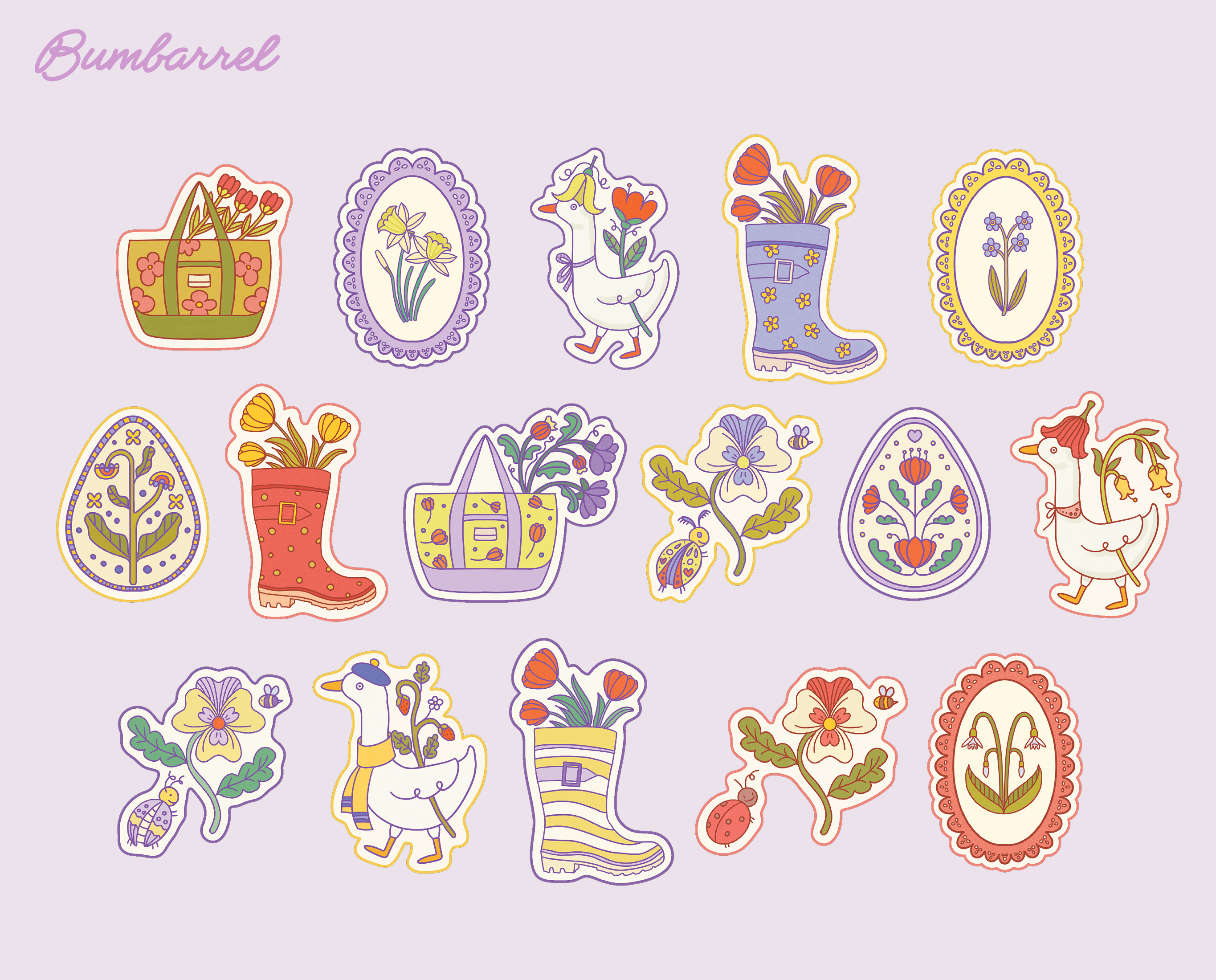 The Easter stickers bundle | 18 Hand-Drawn Stickers, Complete Collection Vol. 1-3