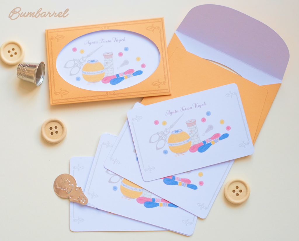 Custom Personalized Note Cards | 4 Illustrated Envelopes with Oval View