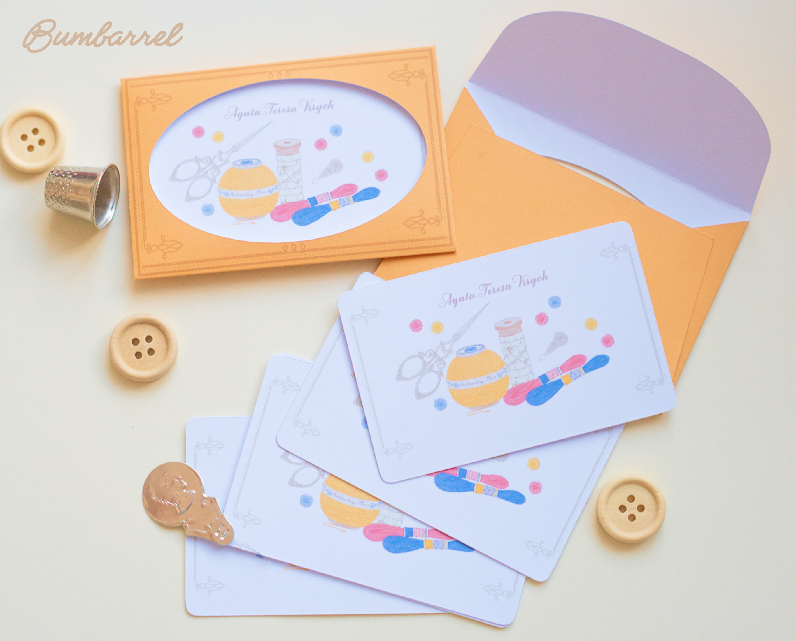 Custom Personalized Note Cards | 4 Illustrated Envelopes with Oval View