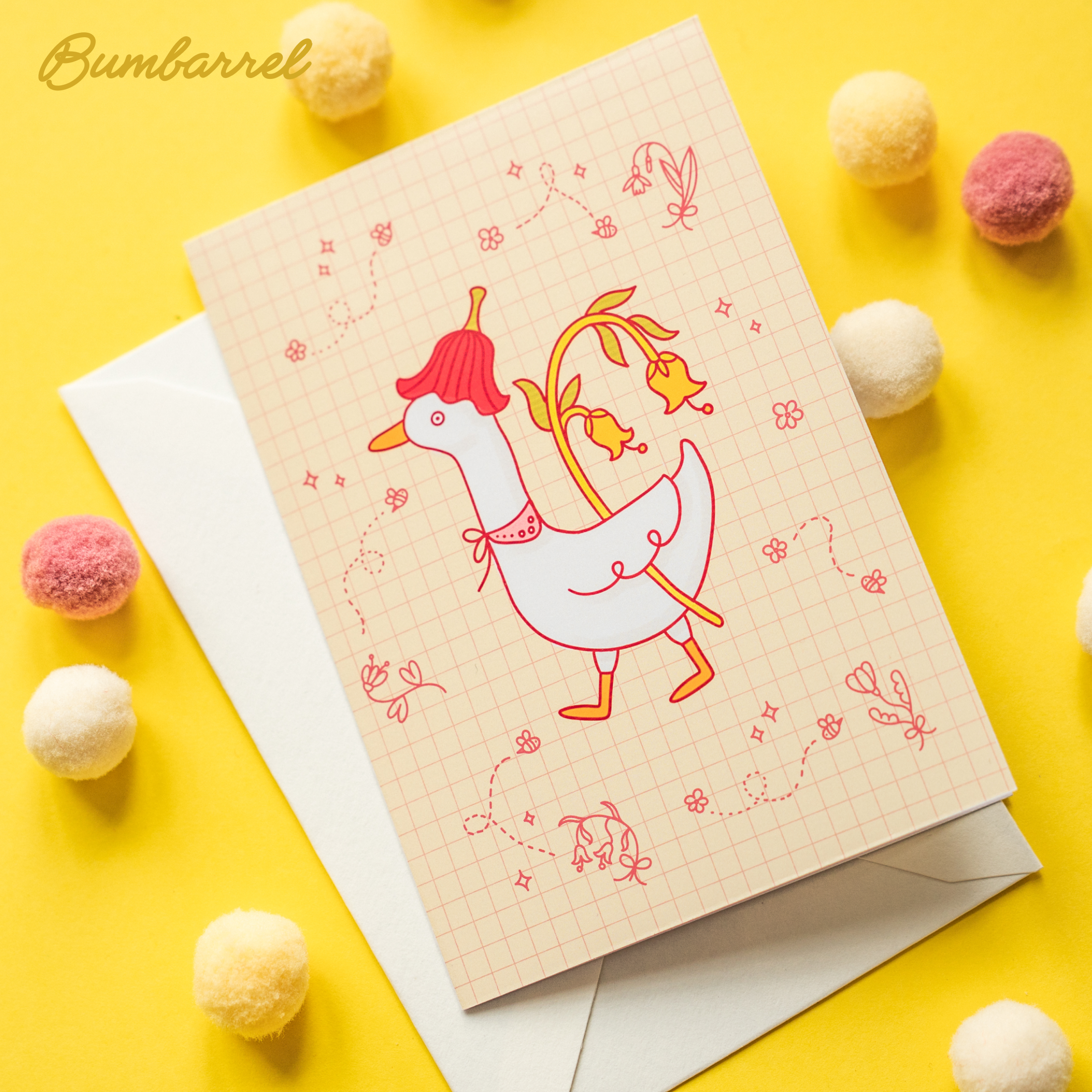 Goose with Spring Flowers Easter Card | Hand-Painted Folk Bird Greeting Card