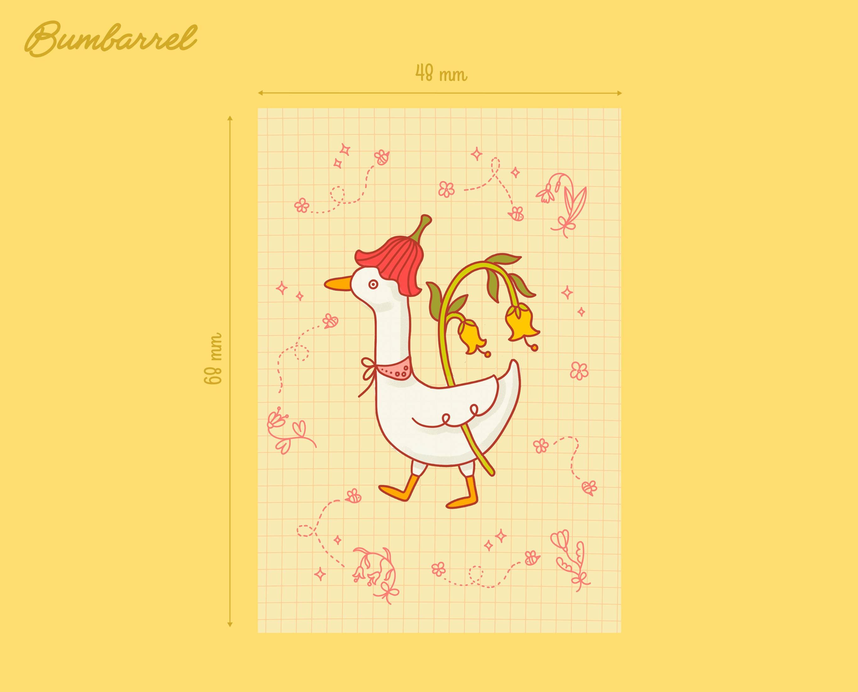 Goose with Spring Flowers Easter Card | Hand-Painted Folk Bird Greeting Card