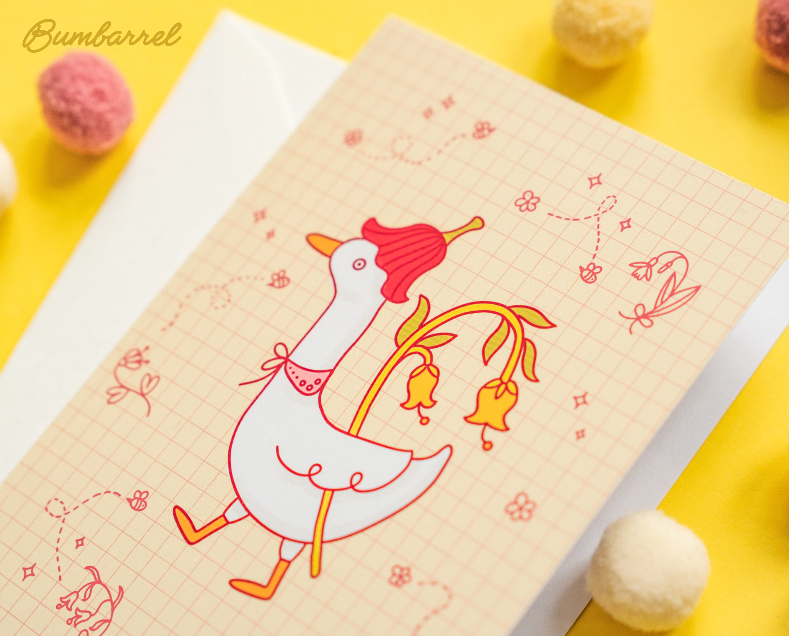 Goose with Spring Flowers Easter Card | Hand-Painted Folk Bird Greeting Card