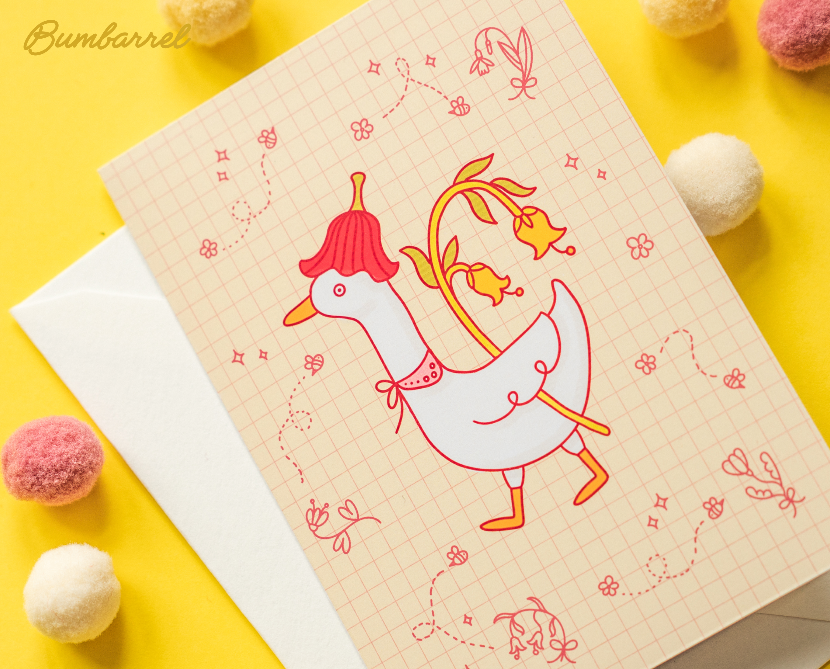 Goose with Spring Flowers Easter Card | Hand-Painted Folk Bird Greeting Card