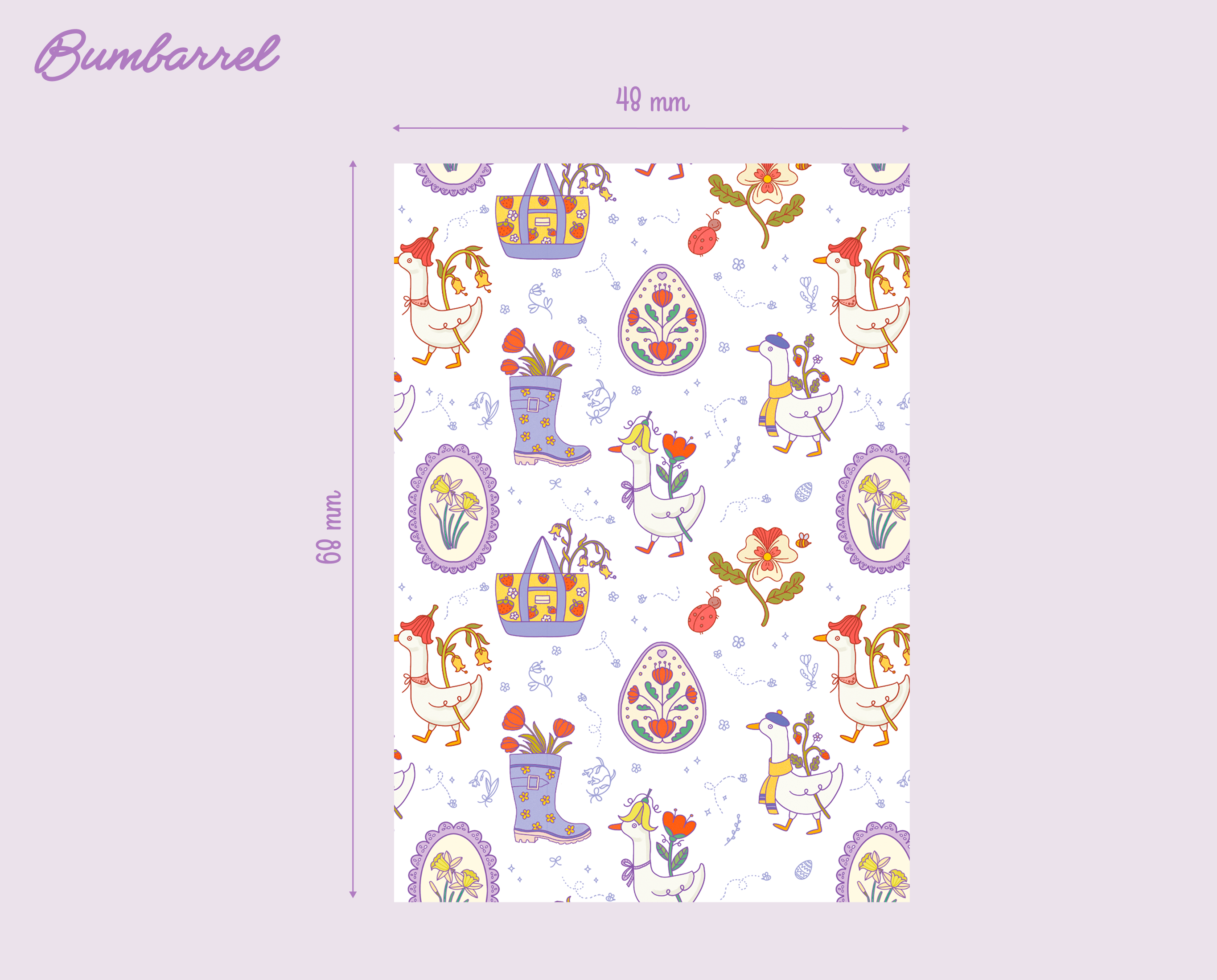 Spring Folk Art Greeting Card | Hand-Painted Goose, Egg, Floral Boot Print