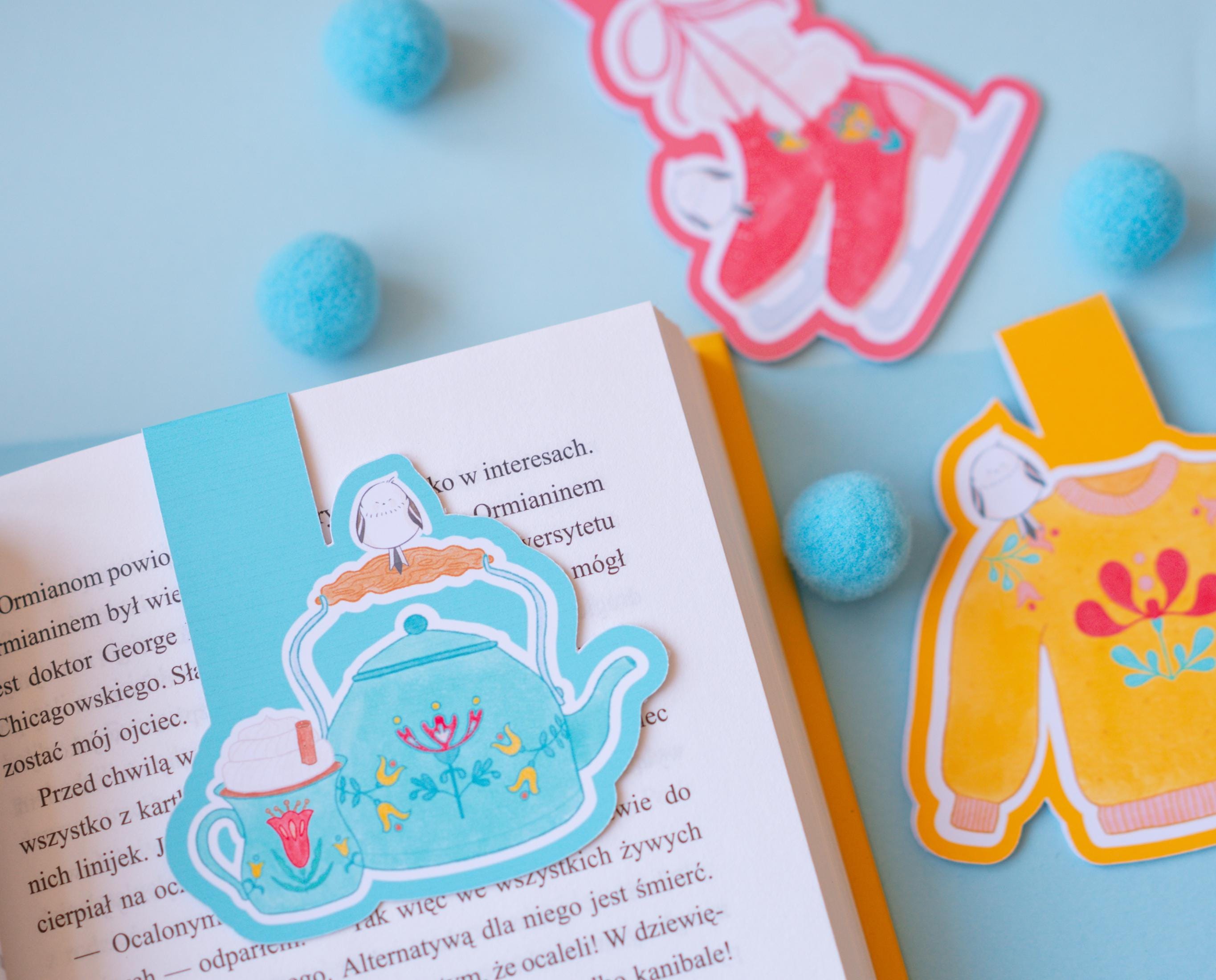 Hand-Painted Bookmarks Trio | Sweater, Skates, Teapot Designs