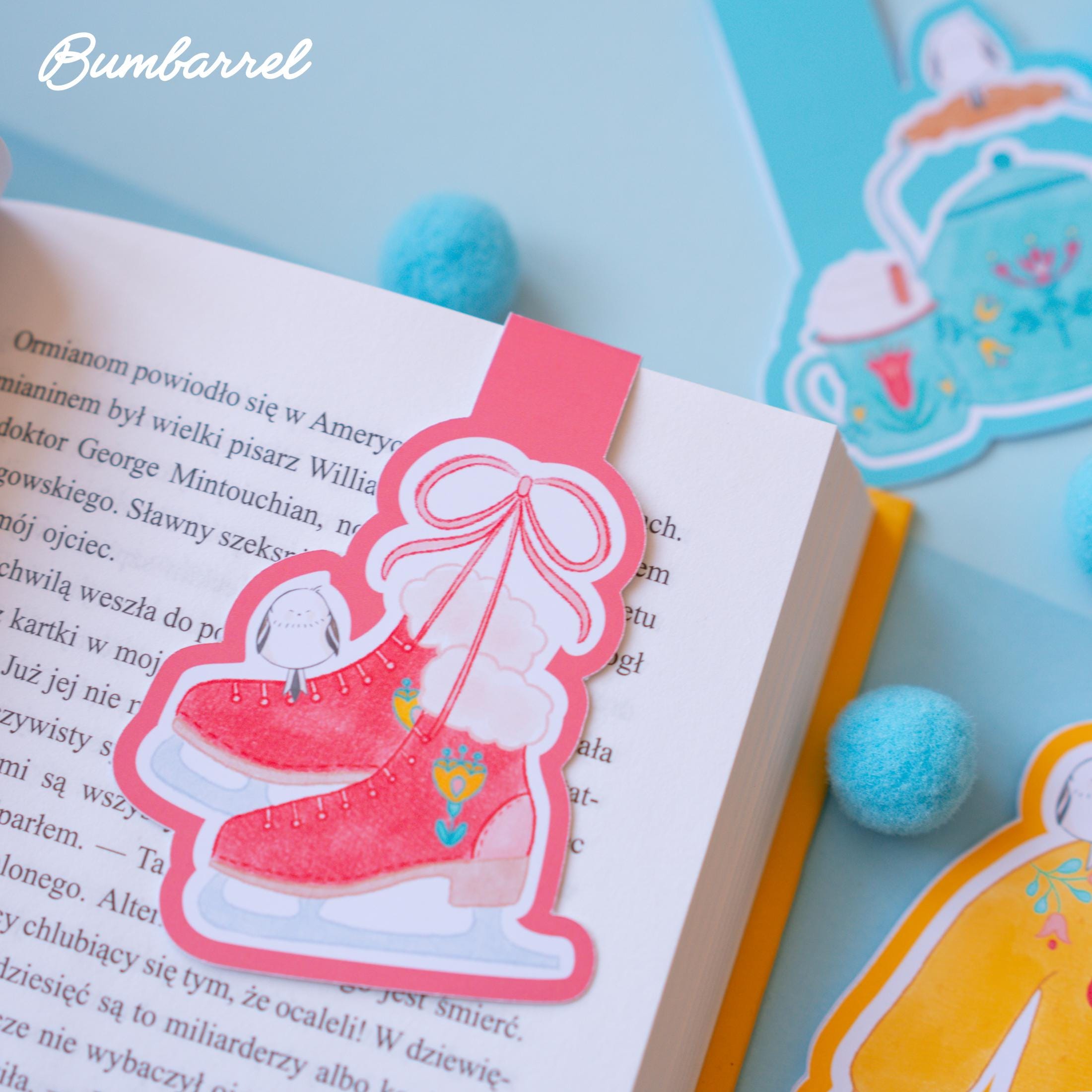 Folk Flower Ice Skates Hand-Painted Bookmark