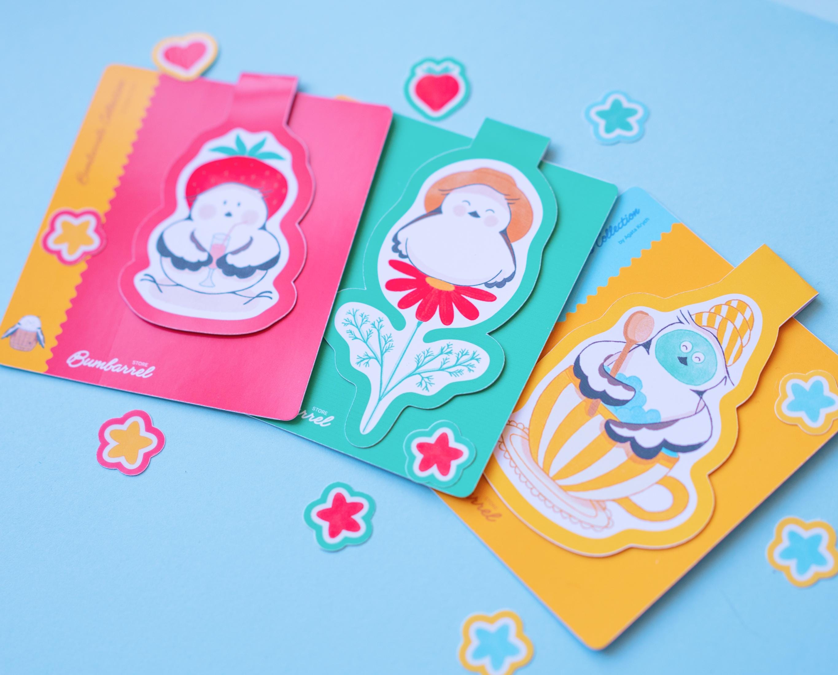 Birds Bookmark Trio | Strawberry, Spa Day, & Gardener Set