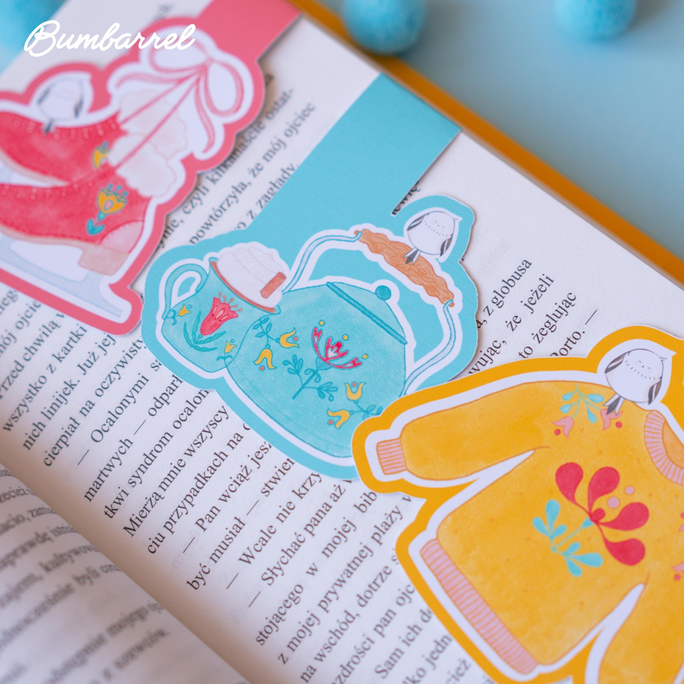 Hand-Painted Bookmarks Trio | Sweater, Skates, Teapot Designs