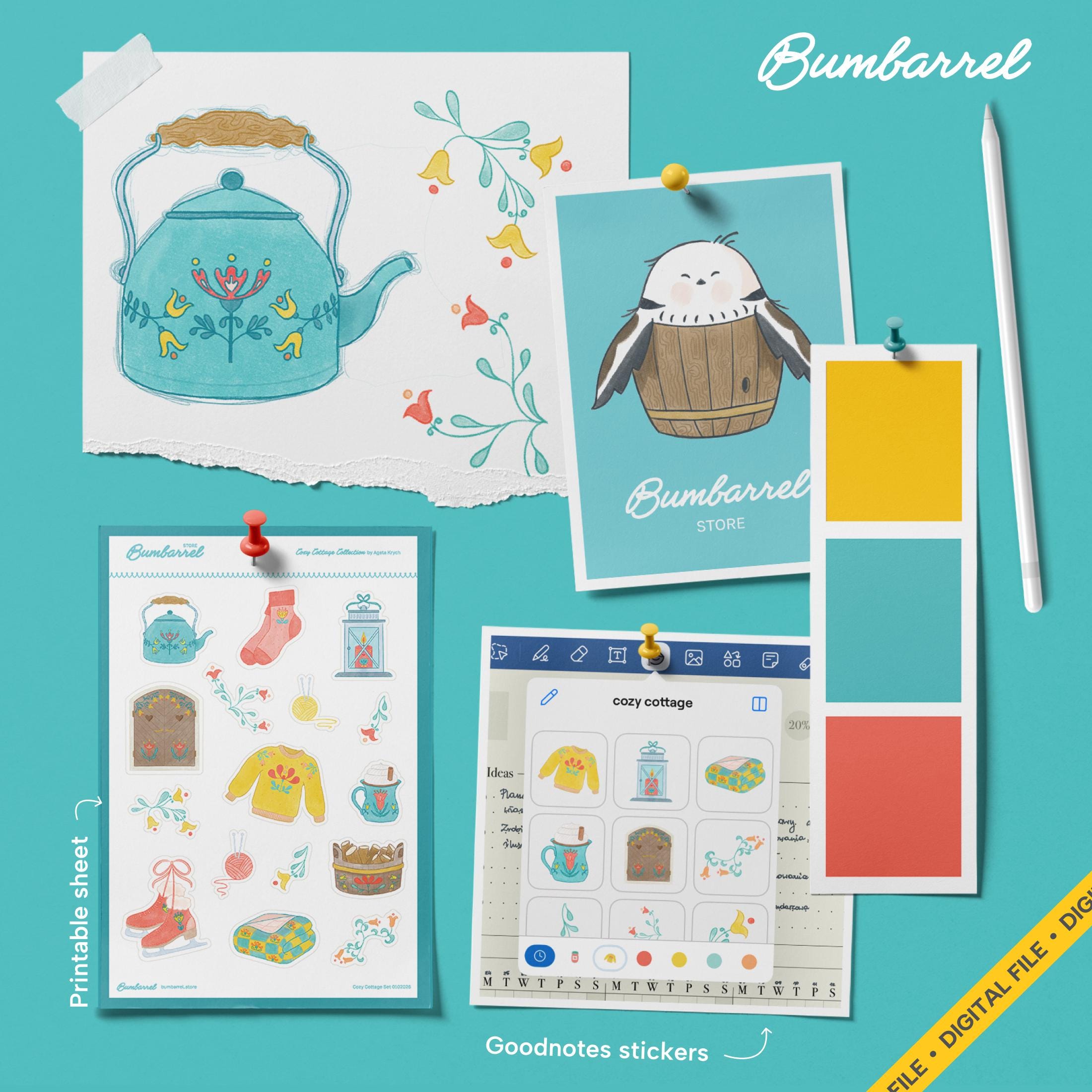 Hand-Painted Cottage Stickers for Ipad planner