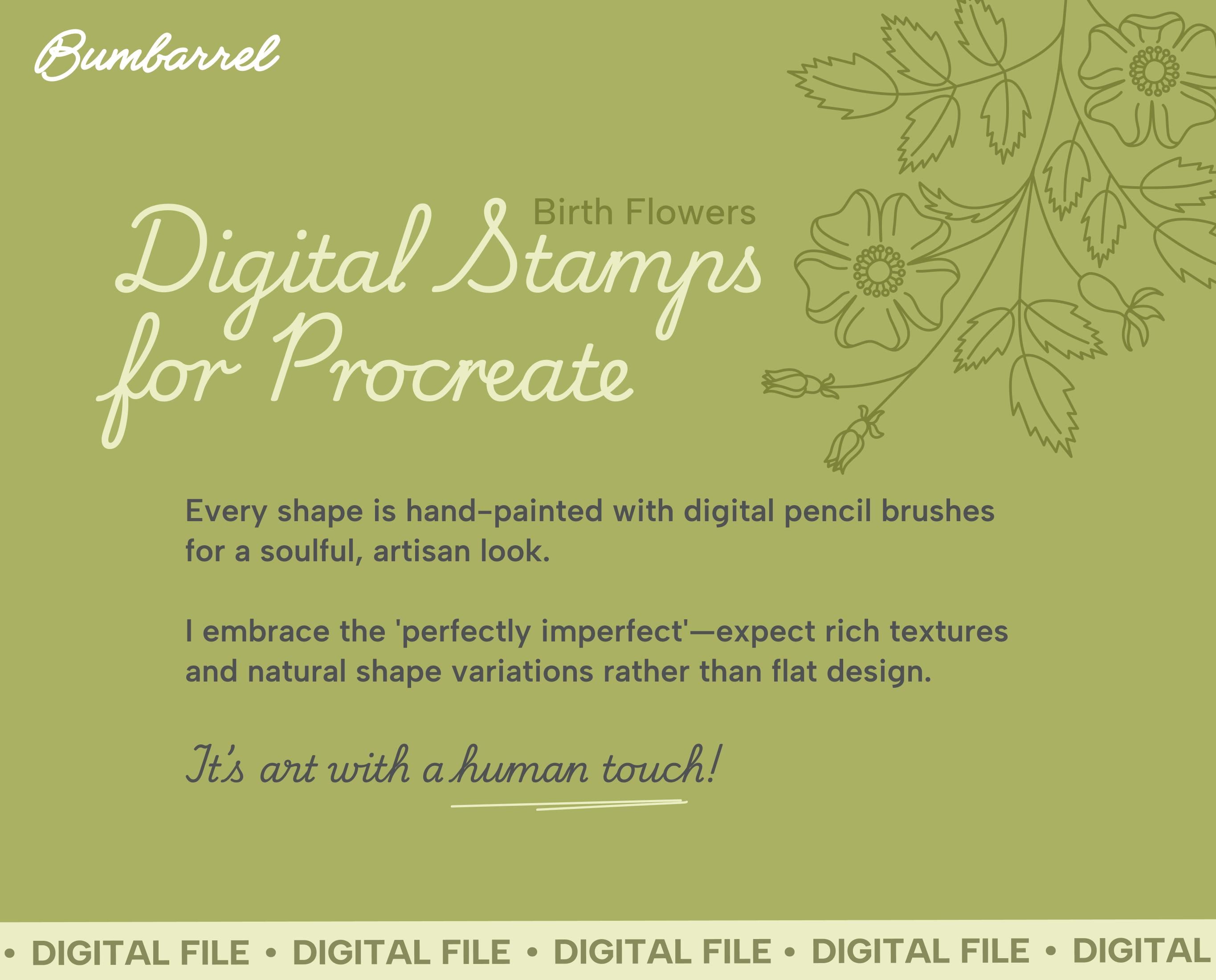 Birth Flowers Procreate Stamps: Hand-drawn Floral Designs