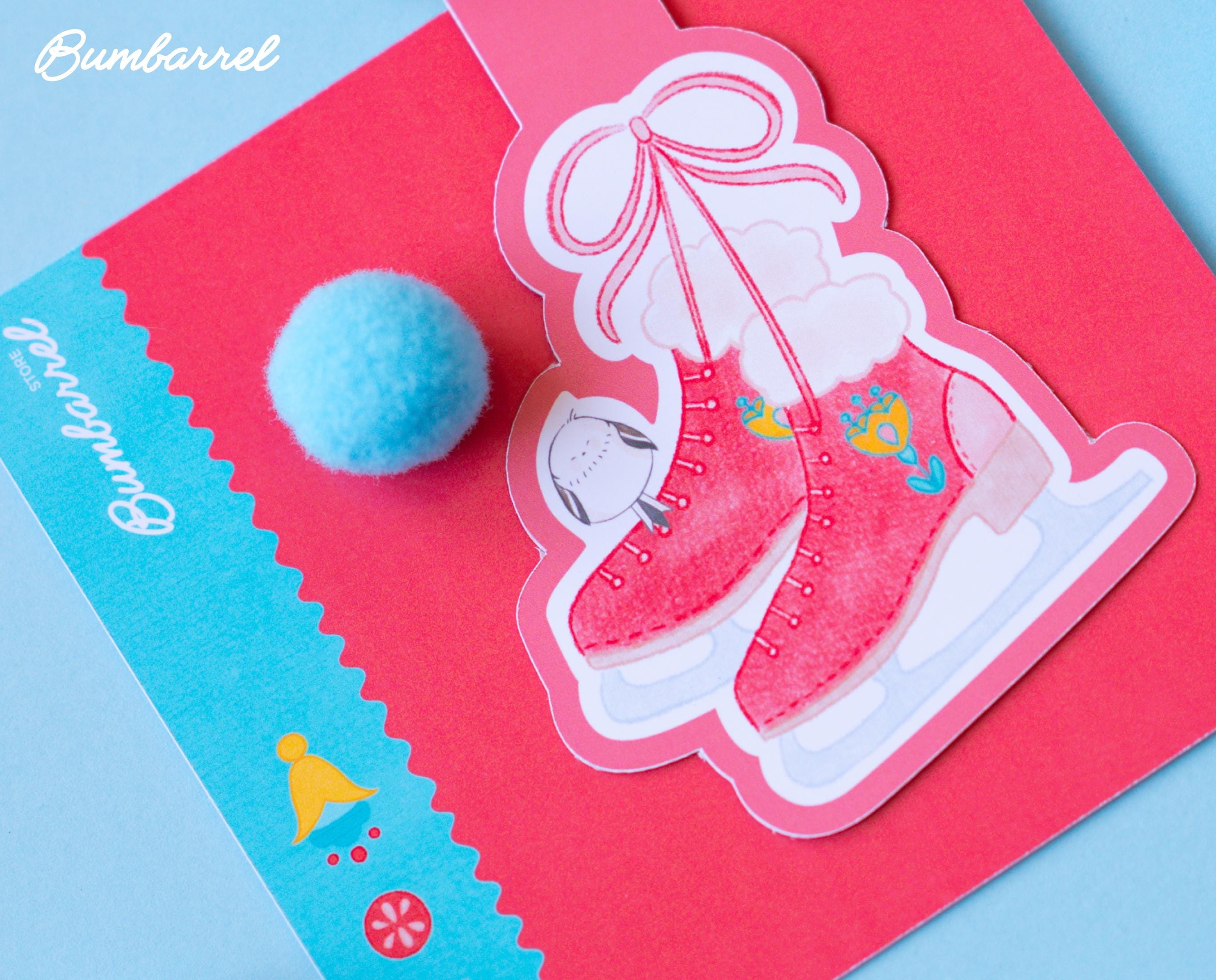 Folk Flower Ice Skates Hand-Painted Bookmark