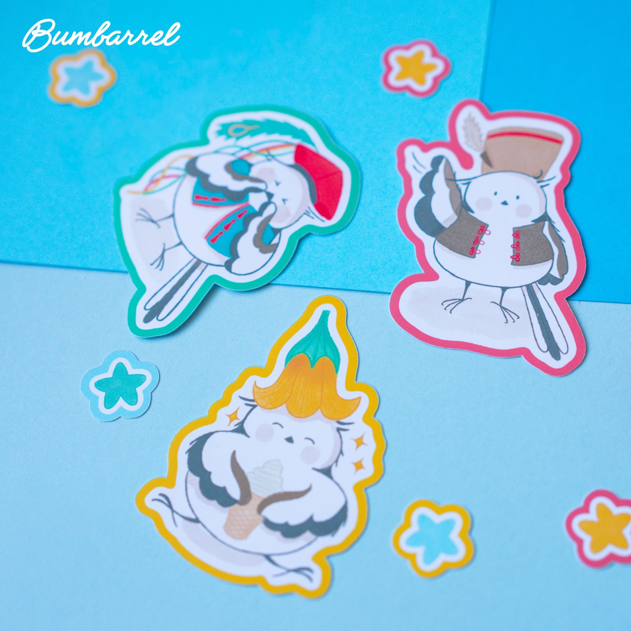 Three Bumbarrel Large Die-Cut Stickers Set