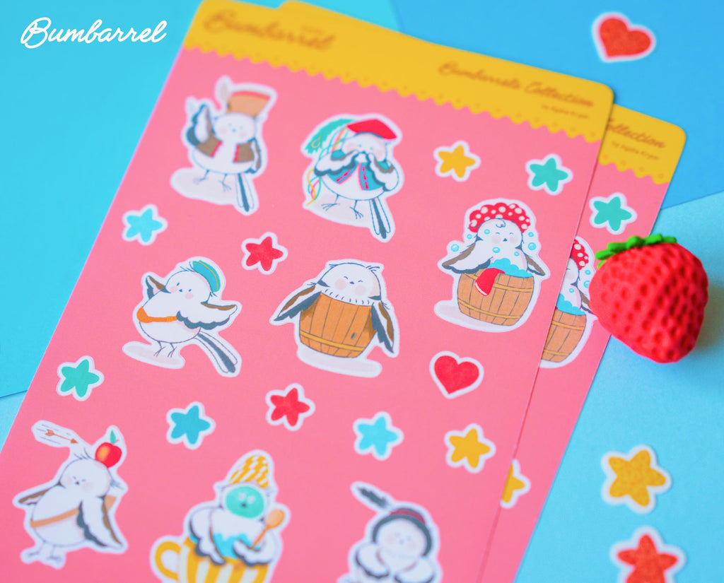 Bumbarrel Sticker Sheet - Vol. 2 - Cozy Bird Mascot Stickers